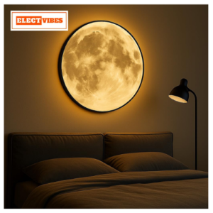 ELECTVIBES Metal 3D Moon LED Wall Lamp Modern Art Deco Lighting 3 Color Changing Indoor Wall Mounted Celling Light Wall Sconce Moon Lights for Living Room Bedroom Hallway, Corded Electric (400 MM) (PACK OF 1)