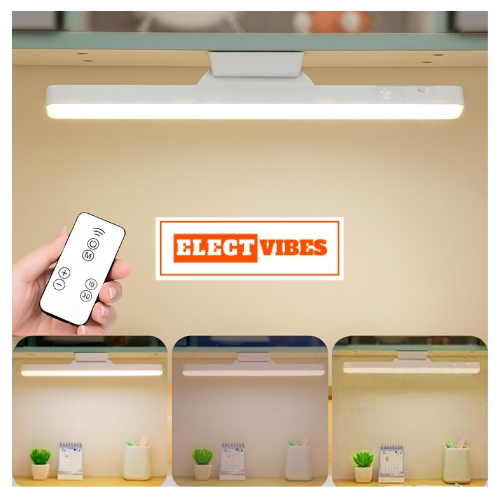 ELECTVIBES USB Rechargeable Magnetic Cabinet Light | Straight Edge LED Under Cabinet Lamp with 3-Color Dimmable & 1200mAh Battery | Kitchen, Closet & Bedroom with Remote (PACK OF 1)