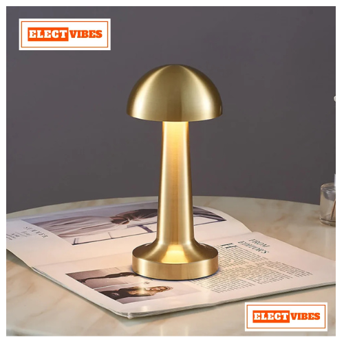 ELECTVIBES Mashroom Metal Lamp Modern Mushroom Table Lamp, LED Desk Light with Dome Shade, Gold Metal Finish (Gold) (PACK OF 1) - Image 2