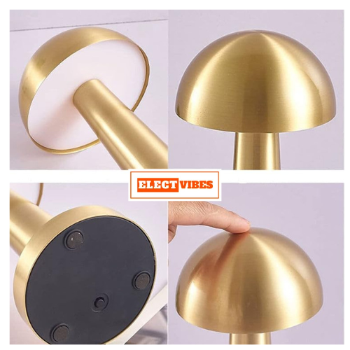 ELECTVIBES Mashroom Metal Lamp Modern Mushroom Table Lamp, LED Desk Light with Dome Shade, Gold Metal Finish (Gold) (PACK OF 1) - Image 15
