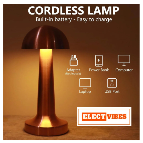 ELECTVIBES Mashroom Metal Lamp Modern Mushroom Table Lamp, LED Desk Light with Dome Shade, Gold Metal Finish (Gold) (PACK OF 1) - Image 5