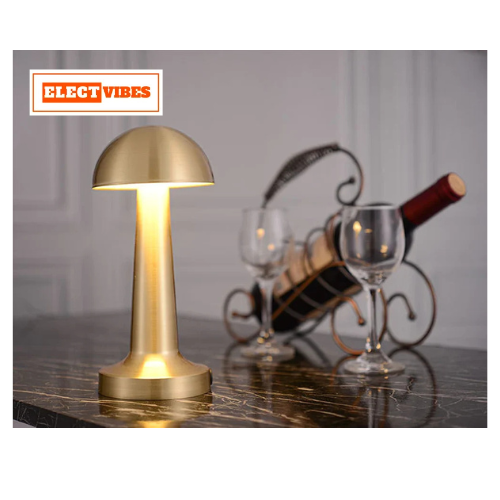 ELECTVIBES Mashroom Metal Lamp Modern Mushroom Table Lamp, LED Desk Light with Dome Shade, Gold Metal Finish (Gold) (PACK OF 1) - Image 7