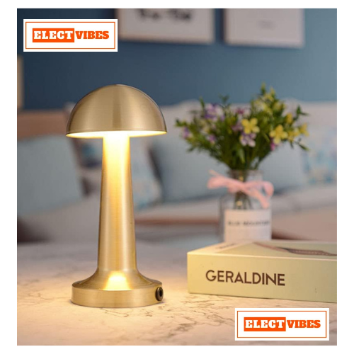 ELECTVIBES Mashroom Metal Lamp Modern Mushroom Table Lamp, LED Desk Light with Dome Shade, Gold Metal Finish (Gold) (PACK OF 1)