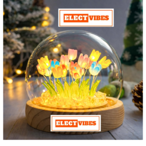 ELECTVIBES Multi-Color Tulip LED Night Lamp | Glass Decorative Light with 10 Artificial Flowers for Bedroom, Home Decor, Living Room & Special Occasions (8 cm) (PACK OF 1)
