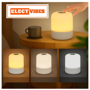 ELECTVIBES Oval Shaped LED Table Lamp – USB Rechargeable Touch Night Light with 3 Modes, Dimmable Brightness by Long Press on Power Button, for Bedroom, Living Room, Study & Office (White, Pack of 1)