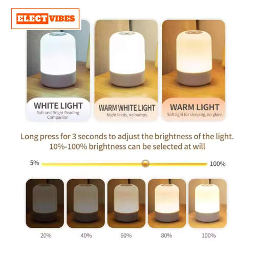 ELECTVIBES Oval Shaped LED Table Lamp – USB Rechargeable Touch Night Light with 3 Modes, Dimmable Brightness by Long Press on Power Button, for Bedroom, Living Room, Study & Office (White, Pack of 1) - Image 6