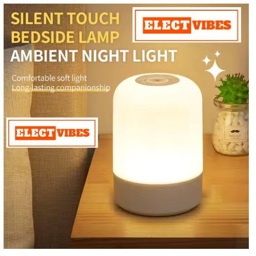 ELECTVIBES Oval Shaped LED Table Lamp – USB Rechargeable Touch Night Light with 3 Modes, Dimmable Brightness by Long Press on Power Button, for Bedroom, Living Room, Study & Office (White, Pack of 1) - Image 2