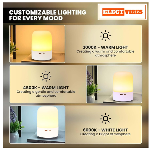 ELECTVIBES Oval Shaped LED Table Lamp – USB Rechargeable Touch Night Light with 3 Modes, Dimmable Brightness by Long Press on Power Button, for Bedroom, Living Room, Study & Office (White, Pack of 1) - Image 5