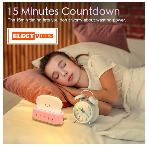 ELECTVIBES Plastic Cute Toast Night Lamp for Kids | Rechargeable LED Bedside Table Light with Smile Face | Kawaii Desk Lamp for Bedroom, Nursery, Study & Gift Décor Pink (PACK OF 1) - Image 2