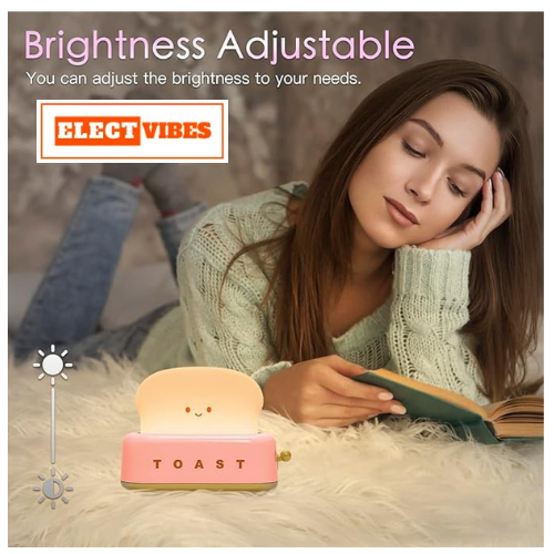 ELECTVIBES Plastic Cute Toast Night Lamp for Kids | Rechargeable LED Bedside Table Light with Smile Face | Kawaii Desk Lamp for Bedroom, Nursery, Study & Gift Décor Pink (PACK OF 1) - Image 5
