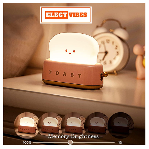 ELECTVIBES Plastic Cute Toast Night Lamp for Kids | Rechargeable LED Bedside Table Light with Smile Face | Kawaii Desk Lamp for Bedroom, Nursery, Study & Gift Décor Pink (PACK OF 1) - Image 7