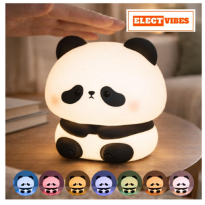 ELECTVIBES  Rechargeable Silicone Panda Night Lamp – 7-Color Touch LED Night Light for Kids & Bedroom, USB Table Lamp for Home Décor, Romantic Decor, Valentine Day Gift, Love Gift for Her, Couple Gift (PACK OF 1)