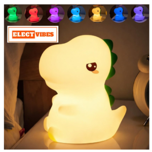 ELECTVIBES Rechargeable Silicone Dinosaur Night Light | Cute LED Kids Night Lamp for Bedroom & Nursery | Soft Warm Glow, Touch Control | USB Rechargeable Table Night Light (PACK OF 1)