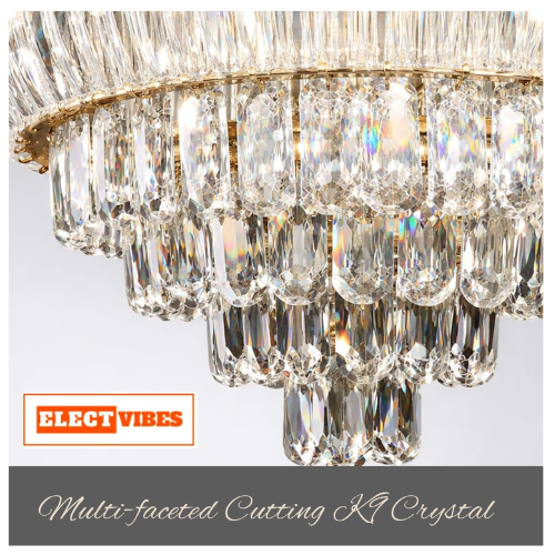 ELECTVIBES RoyalGlaze Crystal Chandelier Ceiling Light Tricolor LED (Warm White, Cool White, Neutral) Switch Control Luxury Hanging Chandelier for Living Room, Hall, Dining Area & Hotel Déco (PACK OF 1) - Image 6