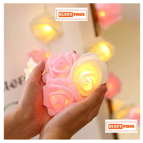 ELECTVIBES Rose Flower String lights White Ac Plug-In Powered 14 LED,3 Meter Rose Flower LED String Fairy Light – 14 LED 3-Meter Night Light for Home Decor, Bedroom & Indoor/Outdoor Use, Romantic Decor, Valentine Day Gift, Love Gift for Her, Couple Gift ( WHITE )(PACK OF 1) - Image 27