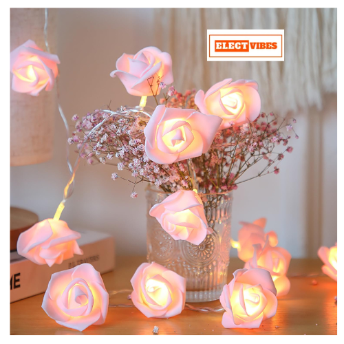 ELECTVIBES Rose Flower String lights White Ac Plug-In Powered 14 LED,3 Meter Rose Flower LED String Fairy Light – 14 LED 3-Meter Night Light for Home Decor, Bedroom & Indoor/Outdoor Use, Romantic Decor, Valentine Day Gift, Love Gift for Her, Couple Gift ( WHITE )(PACK OF 1) - Image 25