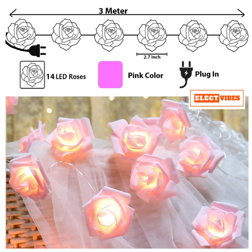 ELECTVIBES Rose Flower String lights White Ac Plug-In Powered 14 LED,3 Meter Rose Flower LED String Fairy Light – 14 LED 3-Meter Night Light for Home Decor, Bedroom & Indoor/Outdoor Use, Romantic Decor, Valentine Day Gift, Love Gift for Her, Couple Gift ( WHITE )(PACK OF 1) - Image 24