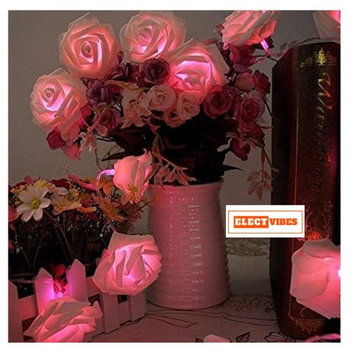 ELECTVIBES Rose Flower String lights White Ac Plug-In Powered 14 LED,3 Meter Rose Flower LED String Fairy Light – 14 LED 3-Meter Night Light for Home Decor, Bedroom & Indoor/Outdoor Use, Romantic Decor, Valentine Day Gift, Love Gift for Her, Couple Gift ( WHITE )(PACK OF 1) - Image 11