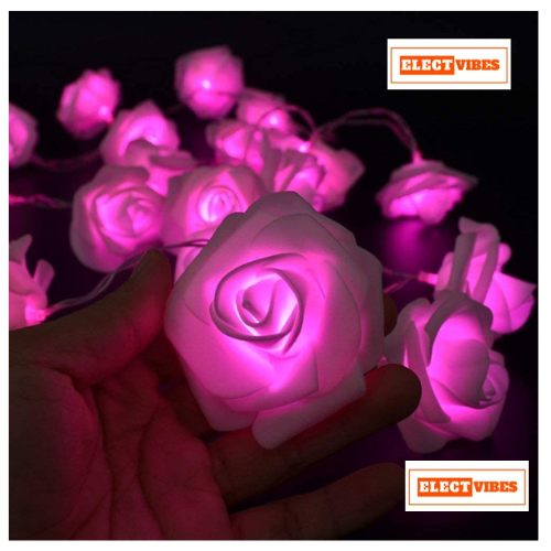 ELECTVIBES Rose Flower String lights White Ac Plug-In Powered 14 LED,3 Meter Rose Flower LED String Fairy Light – 14 LED 3-Meter Night Light for Home Decor, Bedroom & Indoor/Outdoor Use, Romantic Decor, Valentine Day Gift, Love Gift for Her, Couple Gift ( WHITE )(PACK OF 1) - Image 10