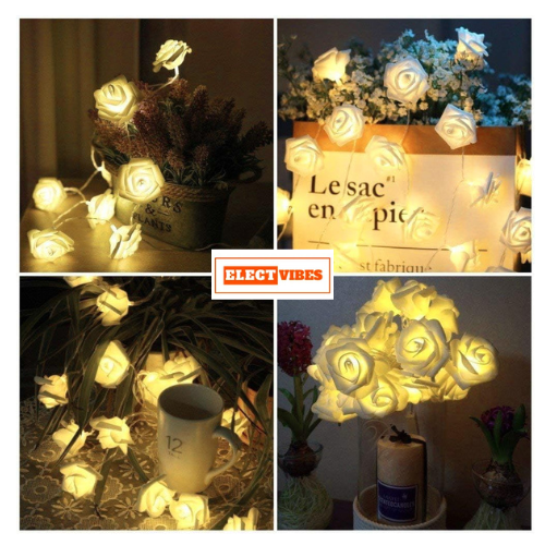 ELECTVIBES Rose Flower String lights White Ac Plug-In Powered 14 LED,3 Meter Rose Flower LED String Fairy Light – 14 LED 3-Meter Night Light for Home Decor, Bedroom & Indoor/Outdoor Use, Romantic Decor, Valentine Day Gift, Love Gift for Her, Couple Gift ( WHITE )(PACK OF 1) - Image 56