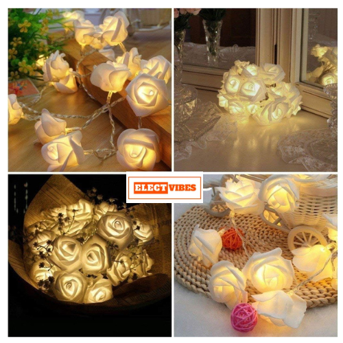 ELECTVIBES Rose Flower String lights White Ac Plug-In Powered 14 LED,3 Meter Rose Flower LED String Fairy Light – 14 LED 3-Meter Night Light for Home Decor, Bedroom & Indoor/Outdoor Use, Romantic Decor, Valentine Day Gift, Love Gift for Her, Couple Gift ( WHITE )(PACK OF 1) - Image 55