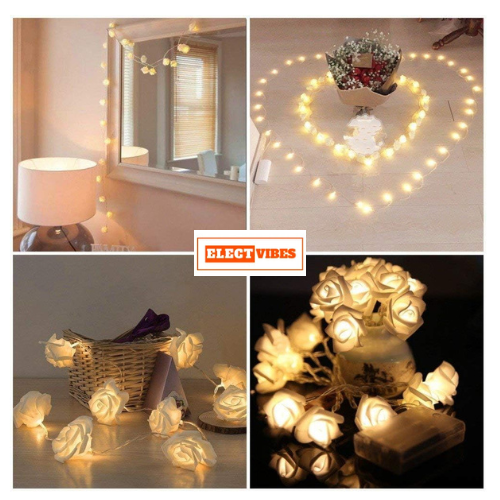 ELECTVIBES Rose Flower String lights White Ac Plug-In Powered 14 LED,3 Meter Rose Flower LED String Fairy Light – 14 LED 3-Meter Night Light for Home Decor, Bedroom & Indoor/Outdoor Use, Romantic Decor, Valentine Day Gift, Love Gift for Her, Couple Gift ( WHITE )(PACK OF 1) - Image 54