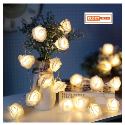 ELECTVIBES Rose Flower String lights White Ac Plug-In Powered 14 LED,3 Meter Rose Flower LED String Fairy Light – 14 LED 3-Meter Night Light for Home Decor, Bedroom & Indoor/Outdoor Use, Romantic Decor, Valentine Day Gift, Love Gift for Her, Couple Gift ( WHITE )(PACK OF 1) - Image 53