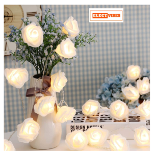 ELECTVIBES Rose Flower String lights  White  Ac Plug-In Powered 14 LED,3 Meter Rose Flower LED String Fairy Light – 14 LED 3-Meter Night Light for Home Decor, Bedroom & Indoor/Outdoor Use, Romantic Decor, Valentine Day Gift, Love Gift for Her, Couple Gift ( WHITE )(PACK OF 1)