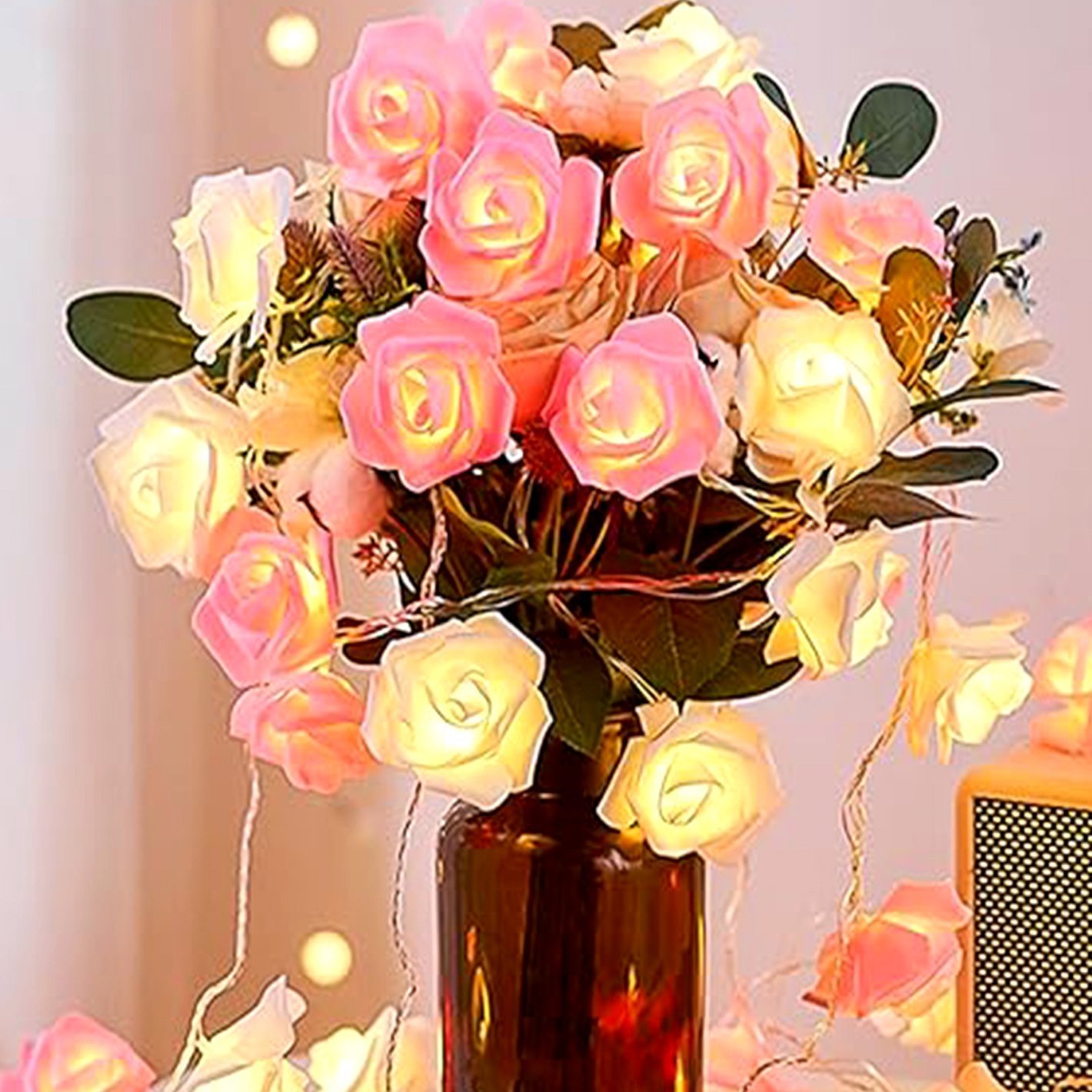 ELECTVIBES Rose Flower String lights White Ac Plug-In Powered 14 LED,3 Meter Rose Flower LED String Fairy Light – 14 LED 3-Meter Night Light for Home Decor, Bedroom & Indoor/Outdoor Use, Romantic Decor, Valentine Day Gift, Love Gift for Her, Couple Gift ( WHITE )(PACK OF 1) - Image 44
