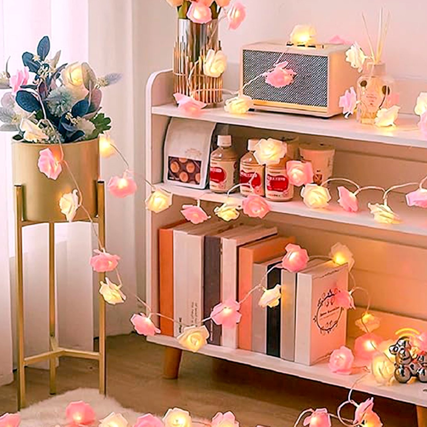 ELECTVIBES Rose Flower String lights White Ac Plug-In Powered 14 LED,3 Meter Rose Flower LED String Fairy Light – 14 LED 3-Meter Night Light for Home Decor, Bedroom & Indoor/Outdoor Use, Romantic Decor, Valentine Day Gift, Love Gift for Her, Couple Gift ( WHITE )(PACK OF 1) - Image 46