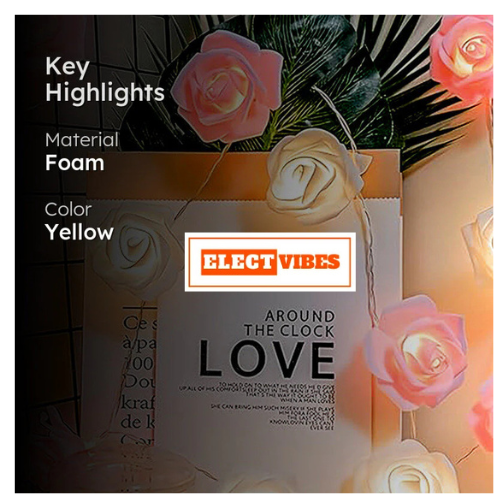 ELECTVIBES Rose Flower String lights White Ac Plug-In Powered 14 LED,3 Meter Rose Flower LED String Fairy Light – 14 LED 3-Meter Night Light for Home Decor, Bedroom & Indoor/Outdoor Use, Romantic Decor, Valentine Day Gift, Love Gift for Her, Couple Gift ( WHITE )(PACK OF 1) - Image 58