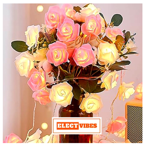 ELECTVIBES Rose Flower String lights White Ac Plug-In Powered 14 LED,3 Meter Rose Flower LED String Fairy Light – 14 LED 3-Meter Night Light for Home Decor, Bedroom & Indoor/Outdoor Use, Romantic Decor, Valentine Day Gift, Love Gift for Her, Couple Gift ( WHITE )(PACK OF 1) - Image 50
