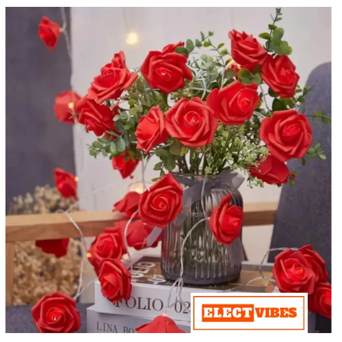 ELECTVIBES Rose Flower String lights White Ac Plug-In Powered 14 LED,3 Meter Rose Flower LED String Fairy Light – 14 LED 3-Meter Night Light for Home Decor, Bedroom & Indoor/Outdoor Use, Romantic Decor, Valentine Day Gift, Love Gift for Her, Couple Gift ( WHITE )(PACK OF 1) - Image 35