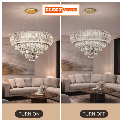 ELECTVIBES RoyalGlaze Crystal Chandelier Ceiling Light Tricolor LED (Warm White, Cool White, Neutral) Switch Control Luxury Hanging Chandelier for Living Room, Hall, Dining Area & Hotel Déco (PACK OF 1) - Image 4