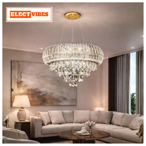ELECTVIBES RoyalGlaze Crystal Chandelier Ceiling Light Tricolor LED (Warm White, Cool White, Neutral) Switch Control Luxury Hanging Chandelier for Living Room, Hall, Dining Area & Hotel Déco (PACK OF 1) - Image 5