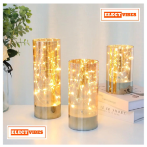 ELECTVIBES Fairy String  T-Light Candle Flameless LED Candles with Warm White Fairy Lights in Glass Cylinder – Flickering, Battery Operated, Safe & Elegant Home Décor for Living Room, Bedroom, Wedding (SET OF 3)(PACK OF 1)