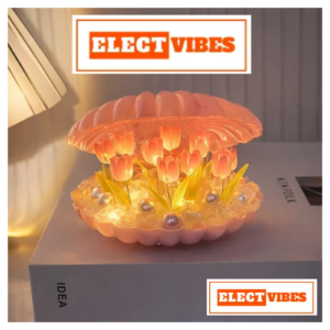ELECTVIBES 3D Shell Tulip Crystal Ball LED Night Lamp, Creative Engraved Crystal Night Lamp with Wooden Base (PACK OF 1)
