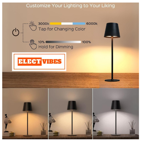 ELECTVIBES ShadeLine LED Night Table Lamp with Three Modes – Stylish Acrylic Decorative Bedside Light with Warm Ambient Glow for Cordless Table Lamps 3 Adjustable Height,Smooth Dimming, Portable LED Waterproof Table Lamp (PACK OF1) - Image 6