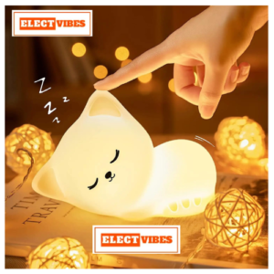 ELECTVIBES Sleeping Cat Rechargeable Silicone Night Lamp - Cozy Cat LED Lamp, Kids Night Light, Nursery Decor, Birthday Gift, Silicone LED Light, Multicolor (PACK OF 1)