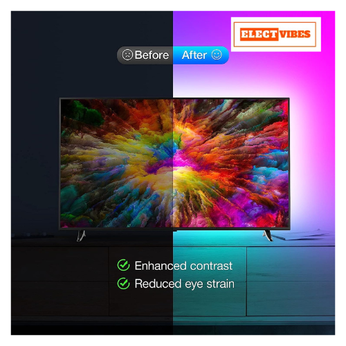 ELECTVIBES Plastic 2M Smart Bluetooth 5050 RGB LED Strip Light Kit, Flexible Multi-Color Lighting with USB Controller for TV Backlight, Bedroom, Home Decor (40-49 inch TVs, USB), 200 CM (PACK OF 1) - Image 3