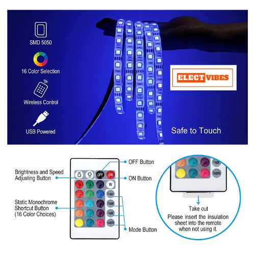 ELECTVIBES Plastic 2M Smart Bluetooth 5050 RGB LED Strip Light Kit, Flexible Multi-Color Lighting with USB Controller for TV Backlight, Bedroom, Home Decor (40-49 inch TVs, USB), 200 CM (PACK OF 1) - Image 10