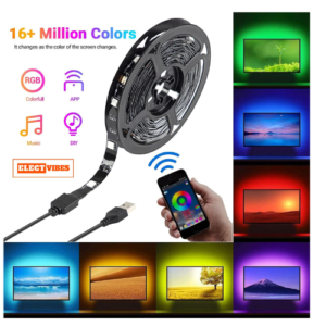 ELECTVIBES Plastic 2M Smart Bluetooth 5050 RGB LED Strip Light Kit, Flexible Multi-Color Lighting with USB Controller for TV Backlight, Bedroom, Home Decor (40-49 inch TVs, USB), 200 CM (PACK OF 1)