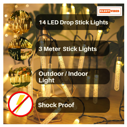 ELECTVIBES Stick Drop LED String Light 14 LED, 3 Meter With Heavy Plug-In – Decorative Waterproof Fairy Lights for Indoor/Outdoor, Garden, Diwali, Christmas, Wedding, Party & Festival Decoration( Pack of 1)WARM WHITE - Image 16