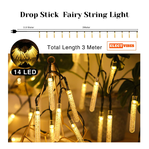 ELECTVIBES Stick Drop LED String Light 14 LED, 3 Meter With Heavy Plug-In – Decorative Waterproof Fairy Lights for Indoor/Outdoor, Garden, Diwali, Christmas, Wedding, Party & Festival Decoration( Pack of 1)WARM WHITE - Image 15