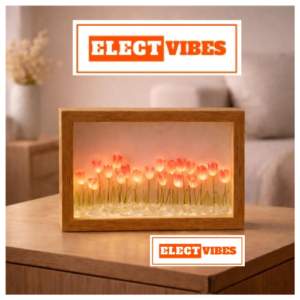 ELECTVIBES Square Tulip LED Night Lamp – Battery-Operated Square Lamp with 19 PINK Artificial Tulip Flowers | Soft Ambient Light for Birthday, Room Decor, Bedroom & Gifts (PACK OF 1)