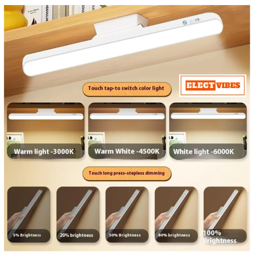 ELECTVIBES USB Rechargeable Magnetic Cabinet Light | LED Under Cabinet Lamp with 3-Color Dimmable Modes, Adjustable Brightness, 1200mAh Battery & 1 Magnetic Holders (PACK OF 1) - Image 8
