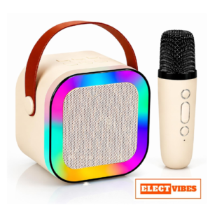 ELECTVIBES Portable Bluetooth Speaker 10W with Wireless Karaoke Mic, Bluetooth 5.1, 8H Playtime, 5 Voice Change Effects, RGB LED Lights, TF Card Support, Type-C Charging, Mini Wireless Speaker-Cream (PACK OF 1)