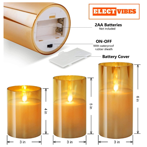 ELECTVIBES Wax Flicking T-Light Candle, Acrylic Glass Battery Operated Flameless Led Candles Valentine's Gift For Home Décor Romantic Ambiance Aesthetic Dinning Table Decor, Transparent (Set of 3)(Pack of 1) - Image 3