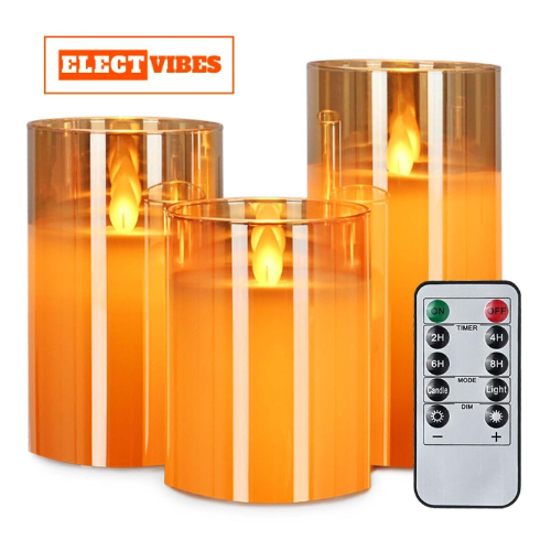 ELECTVIBES Wax Flicking T-Light Candle, Acrylic Glass Battery Operated Flameless Led Candles Valentine's Gift For Home Décor Romantic Ambiance Aesthetic Dinning Table Decor, Transparent (Set of 3)(Pack of 1)