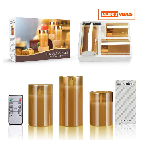 ELECTVIBES Wax Flicking T-Light Candle, Acrylic Glass Battery Operated Flameless Led Candles Valentine's Gift For Home Décor Romantic Ambiance Aesthetic Dinning Table Decor, Transparent (Set of 3)(Pack of 1) - Image 2